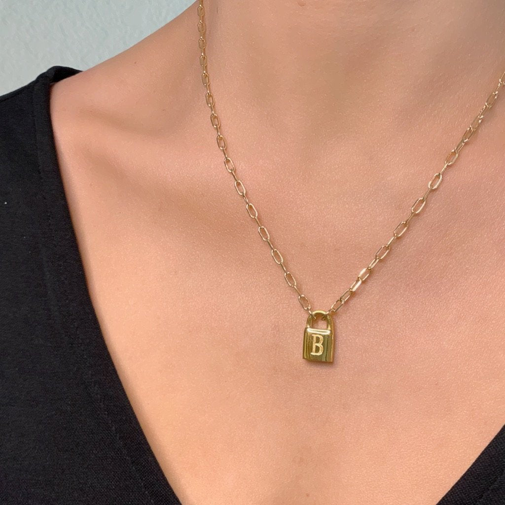 Secret Identity Initial Lock Necklace Necklaces Farrah B Jewelry   