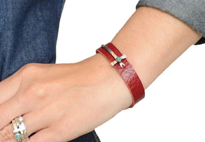 Hammered Cross on Red Leather Bracelet Bracelets Richard Schmidt   