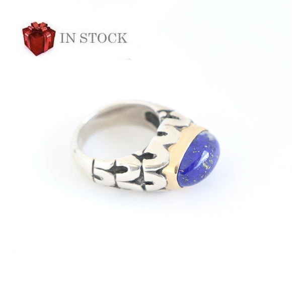 Small Blue Lapis Stone with Gold Bezel Ring