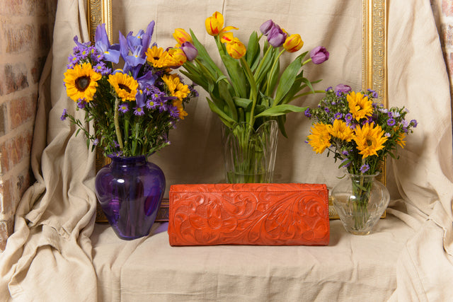 Sofia Hand-Tooled Leather Clutch Clutch Hide and Chic   